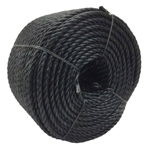 12mm Thick 3 Strand Polypropylene Black Nylon Lightweight Rope Coil 