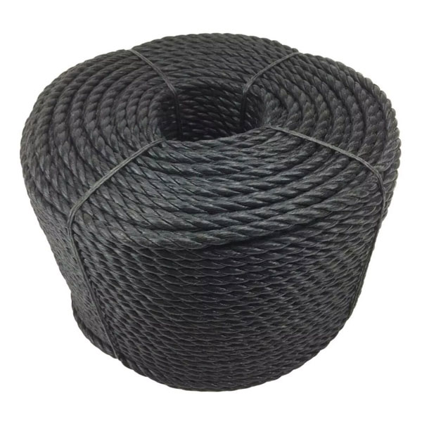 12mm Thick 3 Strand Polypropylene Black Nylon Lightweight Rope Coil 