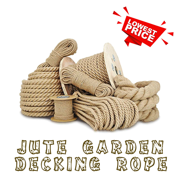 14mm Thick Natural Twisted Jute Rope Hessian Braided Decking Garden & Boating Sash 