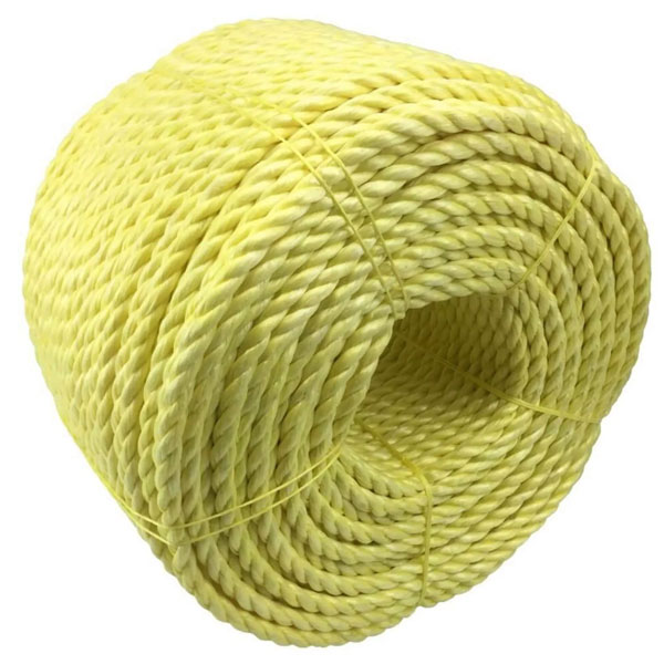 8mm Polypropylene Shrink Proof Coil 3 Strand Nylon Yellow Rope