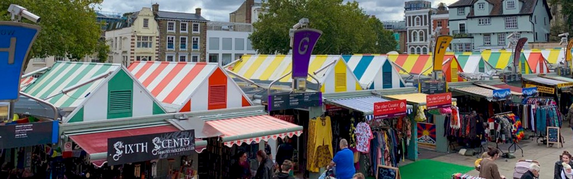 Durable waterproof market stall tarpaulin used for outdoor trading and weather protection in the UK